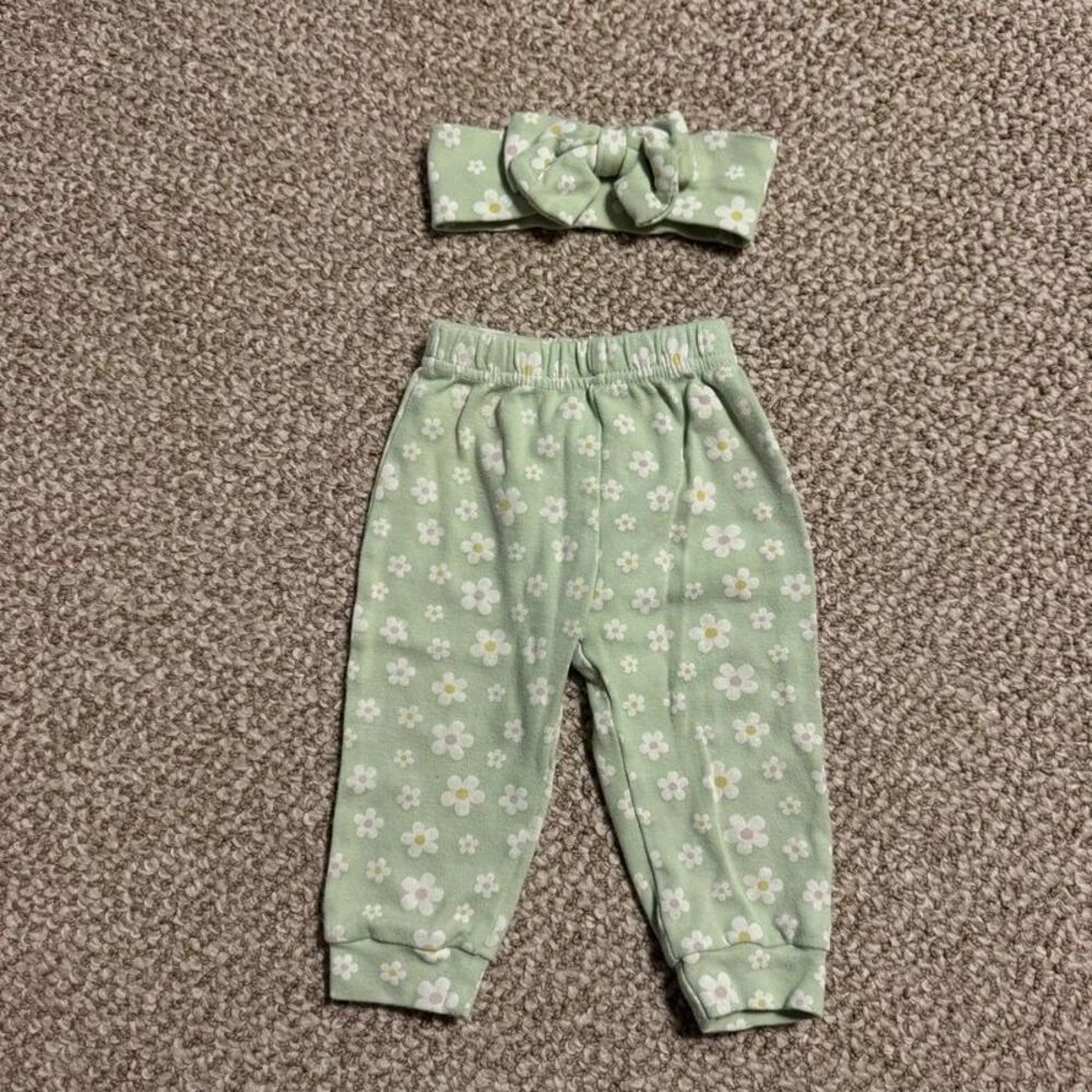 Chickpea Baby Girl Daisy Print Jogger Pants & Headband Set 6-9 Months